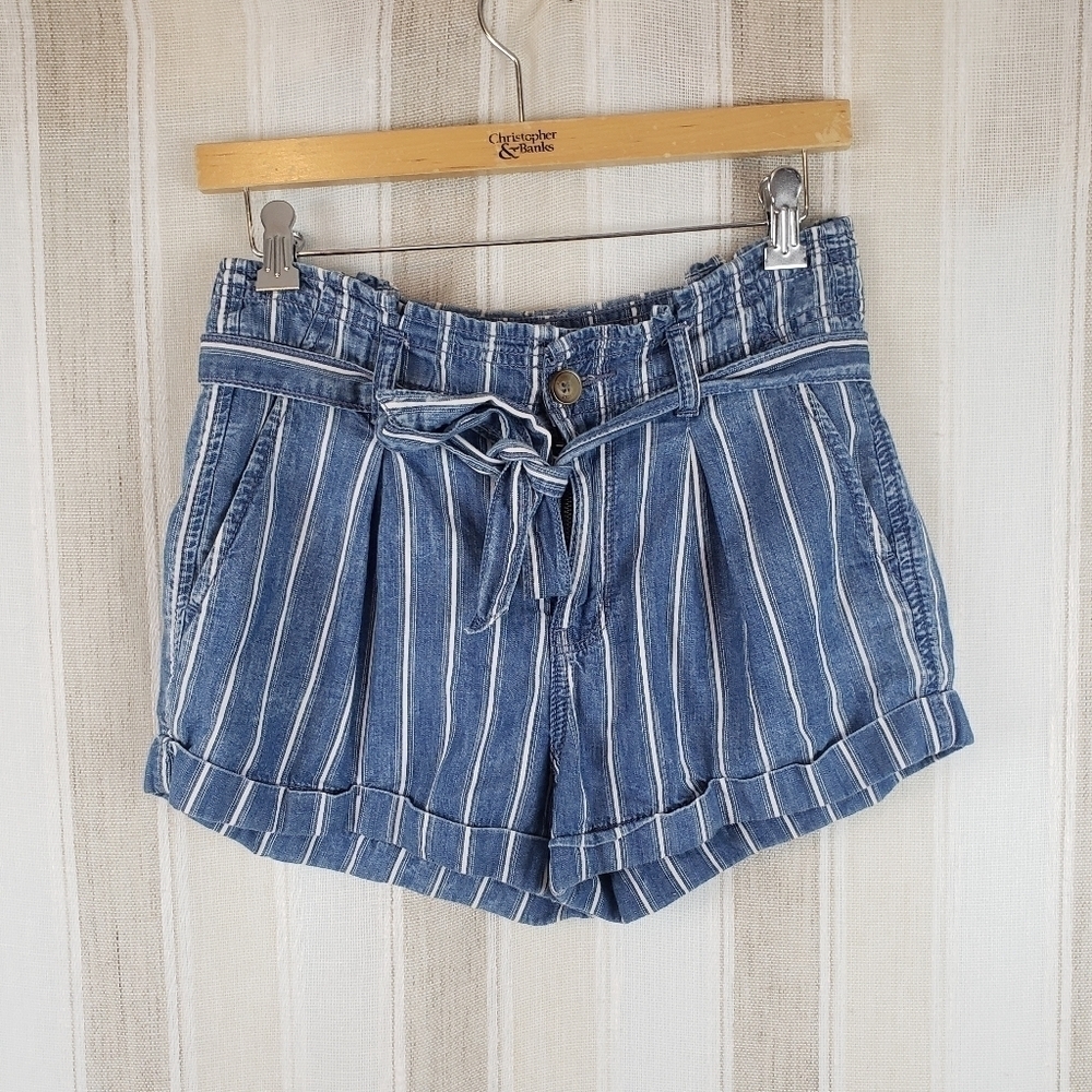 American Eagle Paper Bag Shorts Blue Striped Size 2